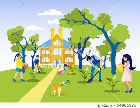 Family Gardening, Planting Seedling, Watering Tree 54905935