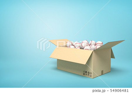 3d rendering of baseballs in carton box on blue background. 54906481