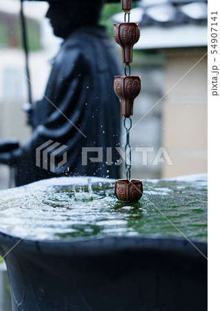 華蔵院山門の鎖樋と水飛沫 54907141