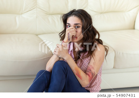Victim, abuse and domestic violence - Woman crying, suffering domestic violence 54907431
