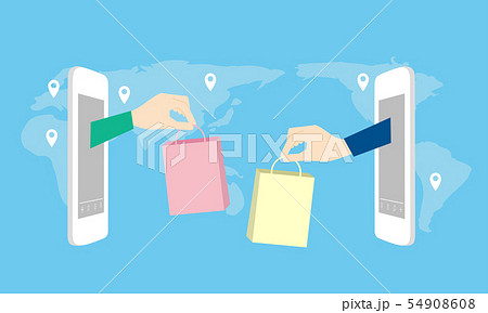 オンラインショッピングと世界地図のイメージ 54908608