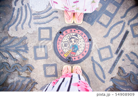 群馬県 草津温泉 湯畑 観光地 女子旅の写真素材