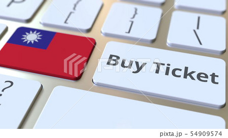 BUY TICKET text and flag of Taiwan on the buttons on the computer keyboard. Travel related 54909574