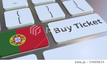 BUY TICKET text and flag of Portugal on the buttons on the computer keyboard. Travel related BUY TICKET text and flag of Portugal on the buttons on the computer keyboard. Travel related 54909624