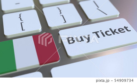 BUY TICKET text and flag of Italy on the buttons on the computer keyboard. Travel related conceptual 54909734