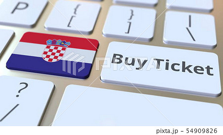 BUY TICKET text and flag of Croatia on the buttons on the computer keyboard. Travel related BUY TICKET text and flag of Croatia on the buttons on the computer keyboard. Travel related 54909826