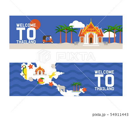 Welcome to Thailand set of banners. Traditions, culture of country. Ancient memorials, buildings 54911443