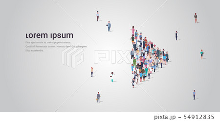 people crowd gathering in play button shape social media community digital player concept different 54912835