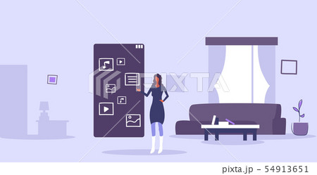 woman using touchscreen smartphone with application icons mobile apps user interface concept modern woman using touchscreen smartphone with application icons mobile apps user interface concept modern 54913651