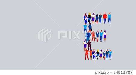 business people crowd forming shape letter E different men women businesspeople group standing 54913707