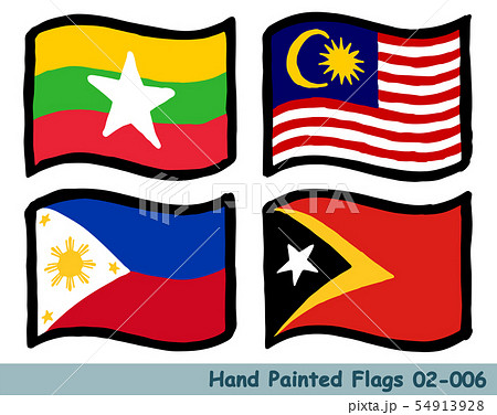 手描きの旗アイコン,ミャンマーの国旗,マレーシアの国旗,フィリピンの国旗,東ティモールの国旗