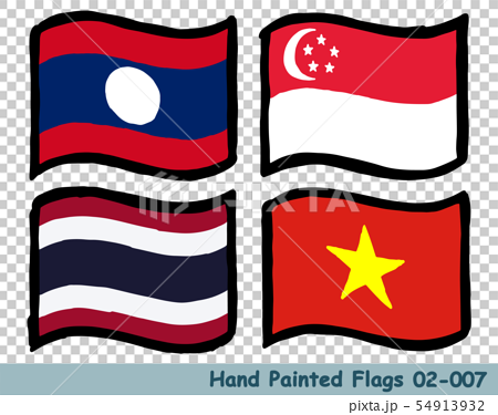 手描きの旗アイコン ラオスの国旗 シンガポールの国旗 タイの国旗 ベトナムの国旗のイラスト素材