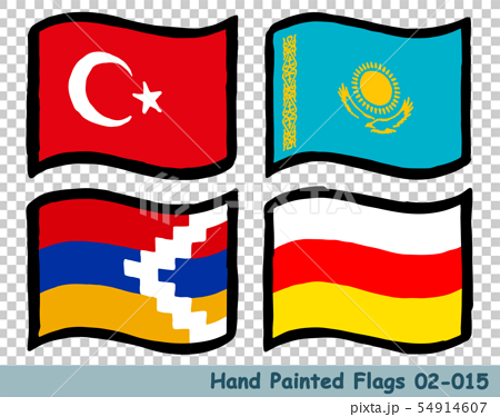 手描きの旗アイコン トルコの国旗 カザフスタンの国旗 アルツァフ共和国の国旗 南オセチアの国旗のイラスト素材