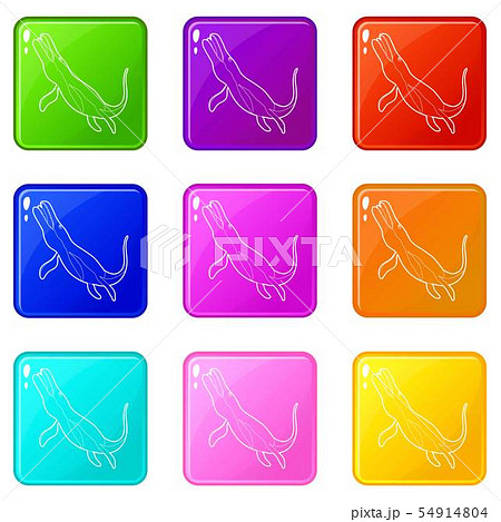 Underwater dinosaur car icons set 9 color collection 54914804