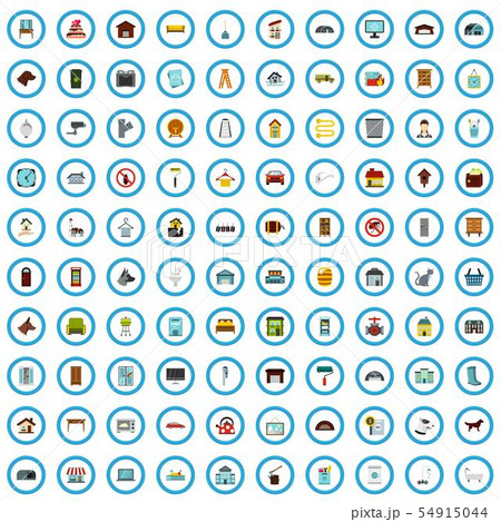 100 home management icons set, flat style 100 home management icons set, flat style 54915044
