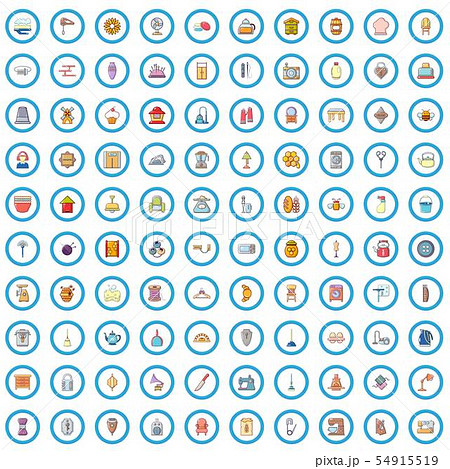 100 household icons set, cartoon style 54915519