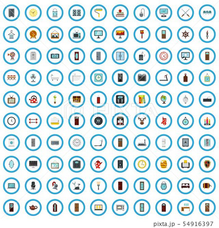 100 interior icons set, flat style 54916397