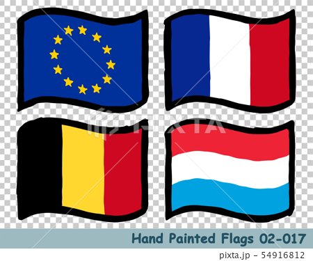 手描きの旗アイコン 欧州旗 フランスの国旗 ベルギーの国旗 ルクセンブルクの国旗のイラスト素材