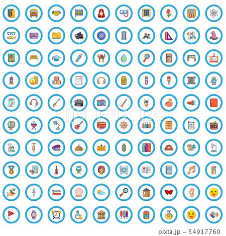 100 learning icons set, cartoon style 54917760