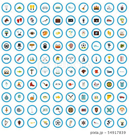 100 leisure icons set, flat style 54917839