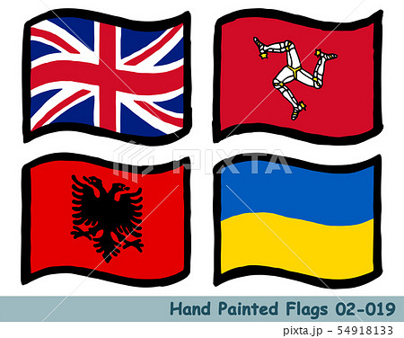 手描きの旗アイコン,イギリスの国旗,マン島の旗,アルバニアの国旗,ウクライナの国旗