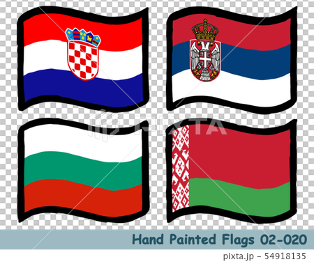 手描きの旗アイコン クロアチアの国旗 セルビアの国旗 ブルガリアの国旗 ベラルーシの国旗のイラスト素材