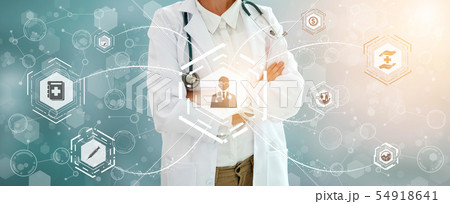 Doctor with health insurance healthcare graphic. Doctor with health insurance healthcare graphic. 54918641