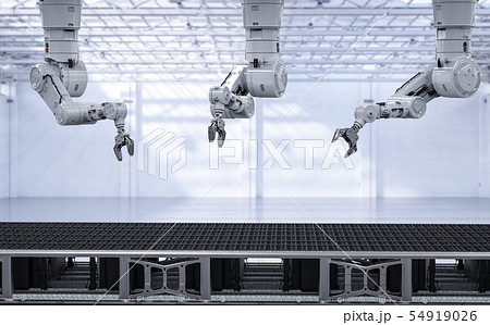 robot arm with conveyor line robot arm with conveyor line 54919026