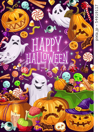 Halloween holiday, ghosts and Jack lanterns Halloween holiday, ghosts and Jack lanterns 54919117