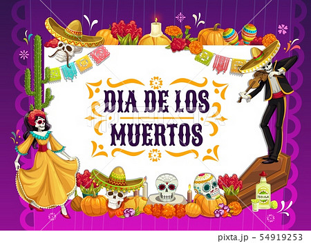 Dia de los Muertos skulls, dancing skeleton, altar 54919253