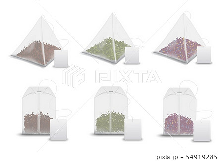Tea bag pyramids, teabag tags realistic mockups Tea bag pyramids, teabag tags realistic mockups 54919285