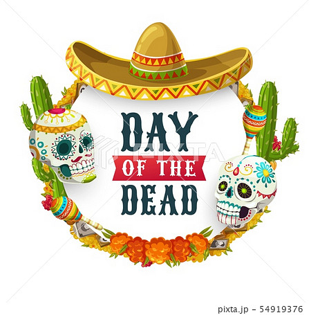 Day of Dead Mexican catrina calavera in sombrero 54919376