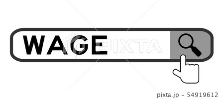 Hand icon over magnifier to find word wage 54919612