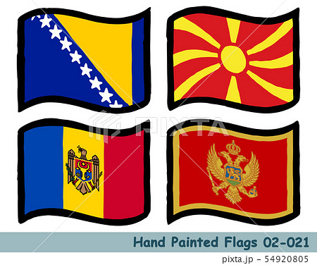 手描きの旗アイコン,ボスニアの国旗,マケドニアの国旗,モルドバの国旗,モンテネグロの国旗
