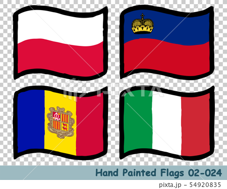 手描きの旗アイコン ポーランドの国旗 リヒテンシュタインの国旗 アンドラの国旗 イタリアの国旗のイラスト素材 5495
