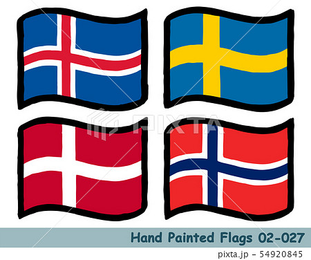 手描きの旗アイコン,アイスランドの国旗,スウェーデンの国旗,デンマークの国旗,ノルウェーの国旗