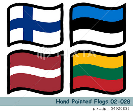 手描きの旗アイコン,フィンランドの国旗,エストニアの国旗,ラトビアの国旗,リトアニアの国旗