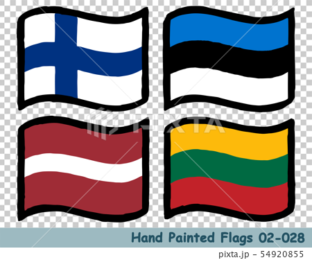 手描きの旗アイコン フィンランドの国旗 エストニアの国旗 ラトビアの国旗 リトアニアの国旗のイラスト素材