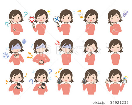 女性イラスト ポーズ・表情セット02 女性イラスト ポーズ・表情セット02 54921235