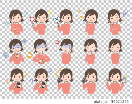 女性イラスト ポーズ・表情セット02 女性イラスト ポーズ・表情セット02 54921235