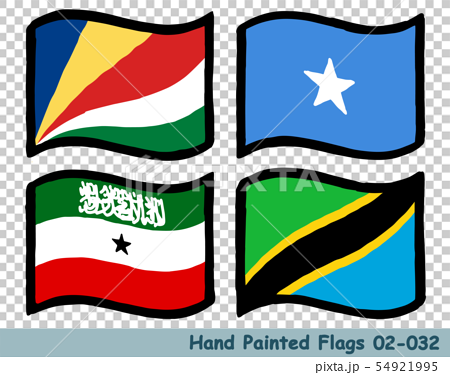 手描きの旗アイコン セーシェルの国旗 ソマリアの国旗 ソマリランドの国旗 タンザニアの国旗のイラスト素材