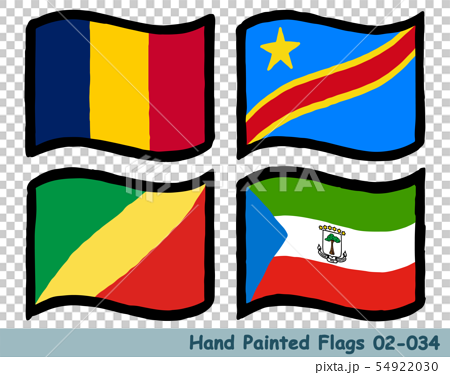 手描きの旗アイコン チャドの国旗 コンゴ民主共和国の国旗 コンゴ共和国の国旗 赤道ギニアの国旗のイラスト素材