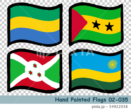手描きの旗アイコン ガボンの国旗 サントメ プリンシペの国旗 ブルンジの国旗 ルワンダの国旗のイラスト素材