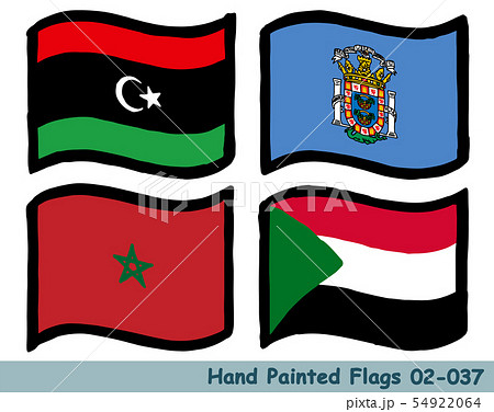 手描きの旗アイコン,リビア国の国旗,メリリャの旗,モロッコの国旗,スーダンの国旗