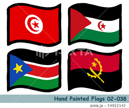 手描きの旗アイコン,チュニジアの国旗,西サハラの国旗,南スーダンの国旗,アンゴラの国旗