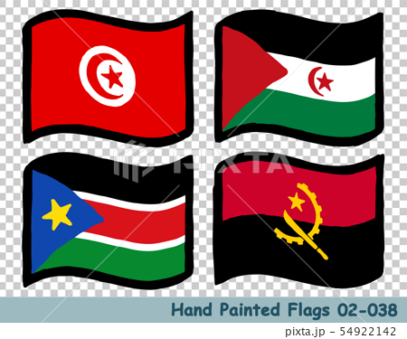手描きの旗アイコン チュニジアの国旗 西サハラの国旗 南スーダンの国旗 アンゴラの国旗のイラスト素材