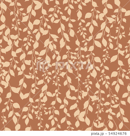 Birch leaf seamless pattern, orange color background, silhouette branch ornament 54924676