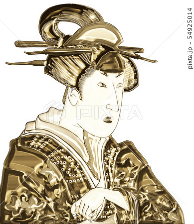浮世絵 歌舞伎役者 女性 その1 金バージョンのイラスト素材