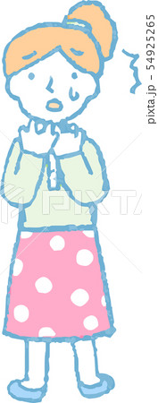 ポニーテール　女性　手描き　母親　ファッション　感情表現　ポーズ　イラスト 54925265