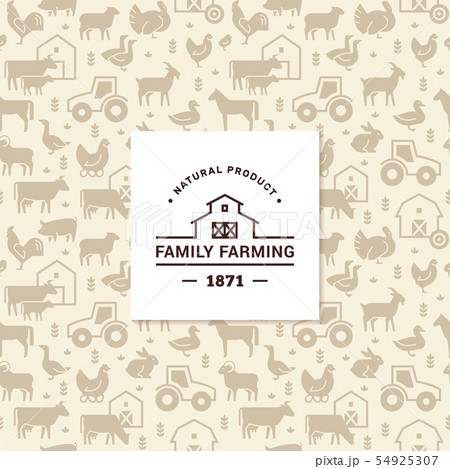 Seamless vector pattern of farm animals, buildings, equipment and other elements with logo Seamless vector pattern of farm animals, buildings, equipment and other elements with logo 54925307